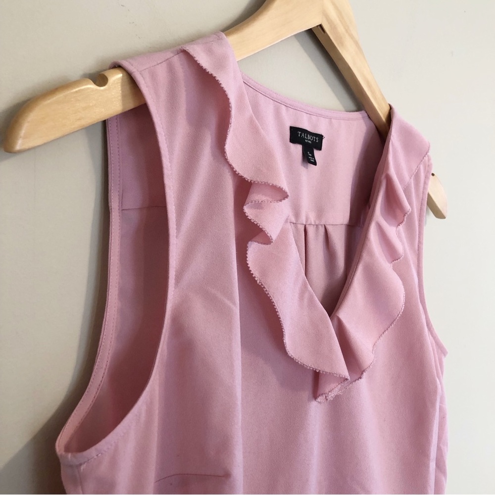 Talbots Pink Blouse Dusty Rose Ruffle V-Neck Small Petite